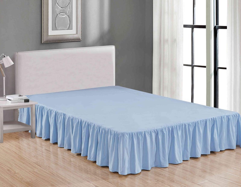 Sheets & Beyond Wrap Around Solid Microfiber Luxury Hotel Quality Fabric Bedroom Gathered Ruffled Bedding Bed Skirt 14 Inch Drop (Full, Light Blue) - Image 1